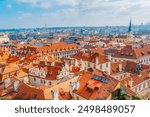 View of the city Prague and the Vltava river with Charles bridge  from prague castle, hradcany in Prague, Czech Republic.