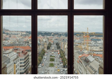 View of a city through a window 