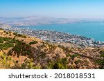 View of the city of Tiberias and The Sea of Galilee in Israel
