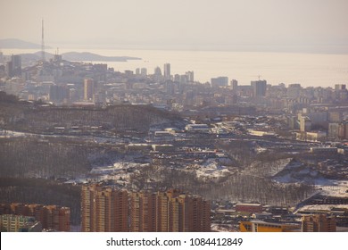 View Of The City Of Vladivostok In Winter From The Hills 2018