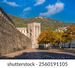 View of the city walls of Como built by Federico Barbarossa in the XII century,  Lombardy, Italy