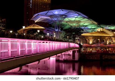 View Of Clarke Quay , Street Of Restaurant And Night Life In Singapore.