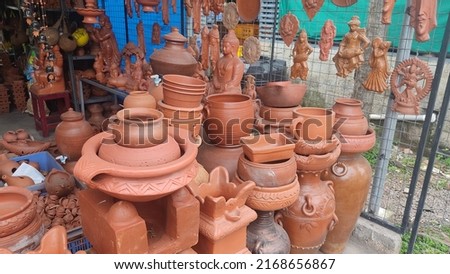 View of clay pots kept on display for sale
