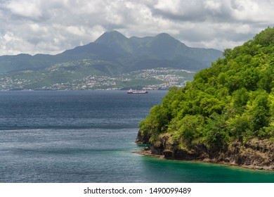 View Of The Cleared Summit Of Montagne Pelée Volcano In Martinique, France.