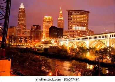 A View Of The Cleveland Skyline At Night