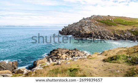 View of the cliffs around Pointe du Millier, near the village of Beuzec-Cap-Sizun, in Finistère, Brittany, France.