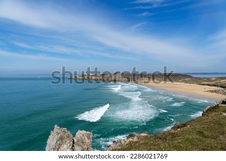 View from the cliffs on the cove of Pen hat in the Iroise sea on the peninsula of Crozon in Brittany