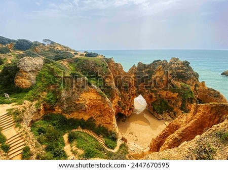 view of the cliffs , Praia da Rocha, Portimao, Algarve, Portugal, Europe