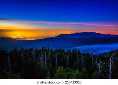 View From Clingman's Dome Observation Tower At Night, In Great Smoky Mountains National Park, Tennessee.