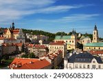 View from Clock Tower of Museum of Bells and Pipes on Baroque Carmelite Church and Monastery, Cathedral of St. John the Baptist, Cathedral Basilica of Przemysl and Przemyśl Castle in Przemysl, Poland