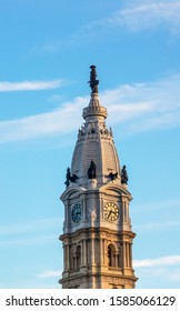 View of the clock tower on historic building of Philadelphia City Hall, Philadelphia, Pennsylvania, USA