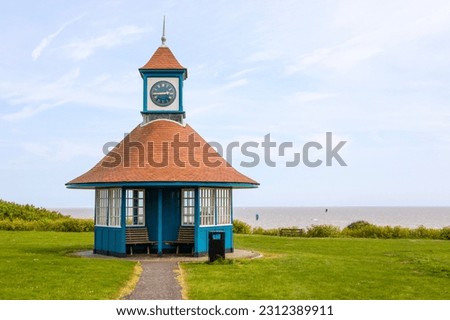 View of the Clock Tower Shelter in the beautiful seaside town of Frinton-on-Sea in Essex, UK.