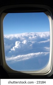 View of the clouds from an airplane window