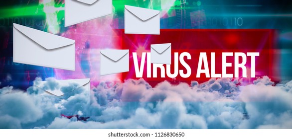 View of cloudscape  against virus alert against blue technology design with binary code