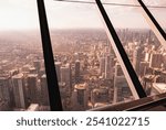 View from CN tower on the city of Toronto through the window