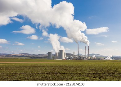 View  Of Coal Fired Power Station And Combined Cycle Power Plant , Pocerady, Czech Republic