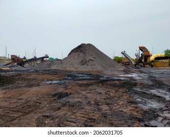 View Of Coal Piles And Machinery In Coal Stockyard 