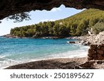 View of the coast and beach in Zavala village, Adriatic Sea. Island of Hvar. Croatia. Europe.