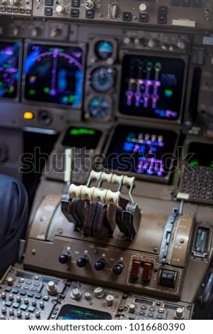 View of a cockpit, inside a airplane cockpit