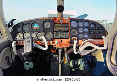 View Of The Cockpit Of A Small Plane