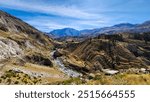 VIEW OF THE COLCA RIVER IN THE COLCA VALLEY. COLCA CANYON, AREQUIPA. PERU.