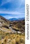 VIEW OF THE COLCA RIVER IN THE COLCA VALLEY. COLCA CANYON, AREQUIPA. PERU.