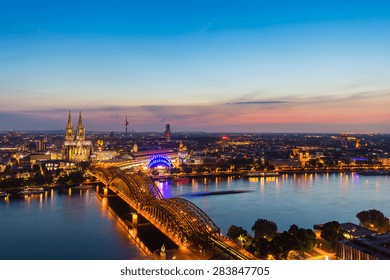 view of Cologne with Cologne Cathedral at sunset, germany