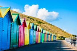 View Of Colorful Beach Huts, Summer Vacation Concept