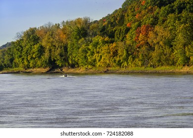 View Of The Colorful Cliffs By The Missouri River; Fall In The Midwest 