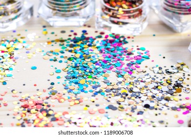 View of colorful nail glitter