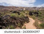 View colorful rocks in Snow Canyon National Park, Lava Flow Trail, St. George, Utah, USA.	