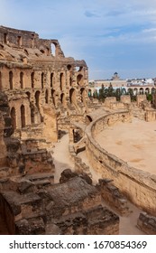 View Of The Colosseum Wall In El -Djem In Tunisia.