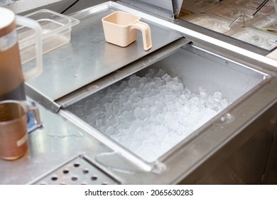 A view of a commercial grade ice storage bin, seen at a local drink restaurant.