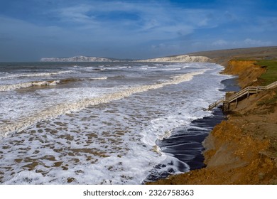A view of Compton Bay and the white cliffs below Tennyson Down on the Isle of Wight