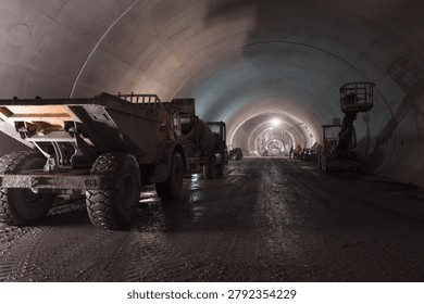 view of construction machinery while digging a tunnel under the city