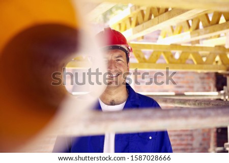 Similar – Image, Stock Photo Blue railing on brick wall