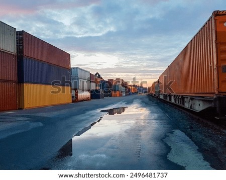 View of Container Terminal and Freight Train with Containers