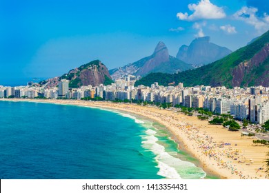 View Of Copacabana Beach On Sunny Day In Rio De Janeiro, Brazil