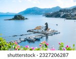 View from Corfu Airport on Kanoni church, Mouse Island