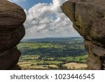 View of the country side between two large rocks