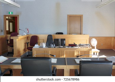 View Of A Courtroom With Judge And Lawyers Bench 