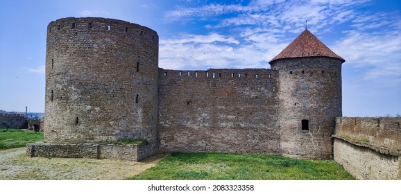 View of the courtyard of the Bilhorod-Dnistrovskyi fortress (Akkerman Fortress). Stone walls and Tower in the castle. Ukraine. Europe