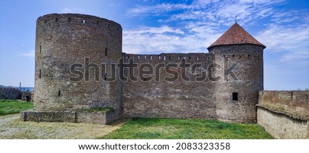 View of the courtyard of the Bilhorod-Dnistrovskyi fortress (Akkerman Fortress). Stone walls and Tower in the castle. Ukraine. Europe