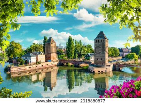 View of Covered Bridges in Strasbourg at spring