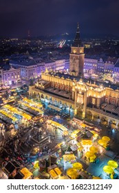 View To Cracow Main Square From - St Mary's Church In Christmas Time  Cracow, Poland, December 21.2018