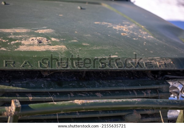 View of crashed\
Range Rover car in the highway. Broken car. Automobile crash.\
Damaged car after collision. Auto accident. Risks on the Road.\
21.03.2022, Kharkiv,\
Ukraine\
\
