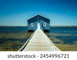 A view of the Crawley Edge Boatshed also known as the Blue Boat House on the Swan River in Matilda Bay, Crawley, Perth, Western Australia