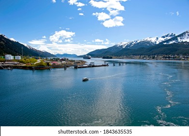 View Of Crescent Harbor And Beautiful Town Of Sitka, Alaska, Alaska - May 21, 2013: Passenger Cruise Ships Are Coming In To  Juneau Port During Short Alaskan Summer