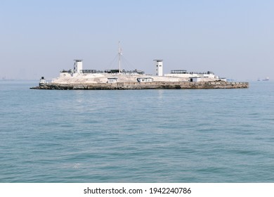 View Of Cross Island An Uninhabited Island In Mumbai Harbor, Between The Coast At Dockyard Road Close To Elephanta Island Or Gharapuri, Mumbai, Maharashtra, India