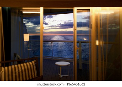 View From A Cruise Ship Stateroom Sailing At Sunset Out Of South Florida.